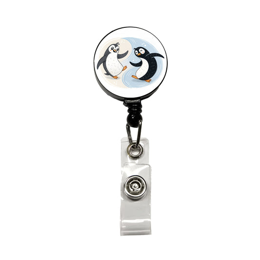 Two Penguins Yin Yang Cute Retractable ID Key Card Name Tag Badge Holder with Clip