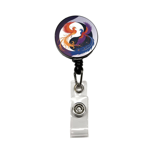Two Phoenix Yin Yang Retractable ID Key Card Name Tag Badge Holder with Clip