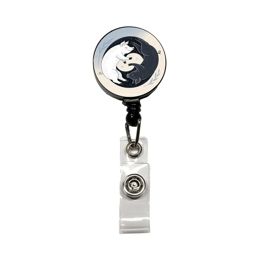 Two Pigs Yin Yang Black White Retractable ID Key Card Name Tag Badge Holder with Clip