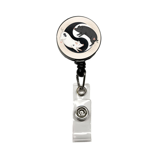 Two Pigs Yin Yang Cute Retractable ID Key Card Name Tag Badge Holder with Clip