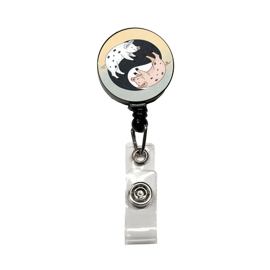 Two Pigs Yin Yang Sweet Retractable ID Key Card Name Tag Badge Holder with Clip
