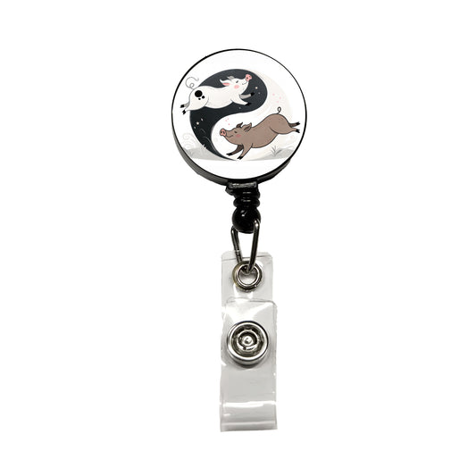 Two Pigs Yin Yang Retractable ID Key Card Name Tag Badge Holder with Clip