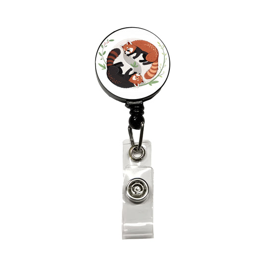 Two Red Pandas Yin Yang Cute Retractable ID Key Card Name Tag Badge Holder with Clip