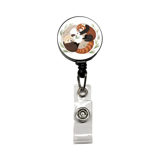 Two Red Pandas Yin Yang Retractable ID Key Card Name Tag Badge Holder with Clip