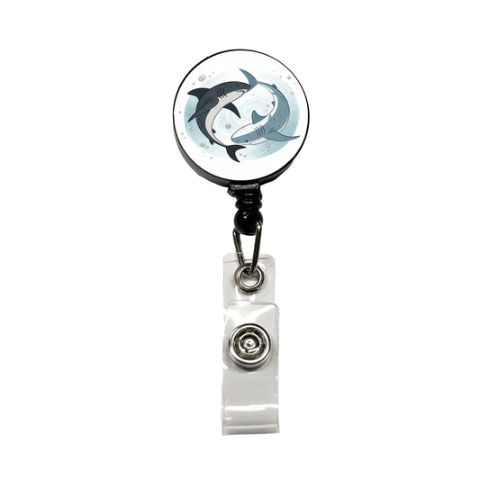 Two Sharks Yin Yang Retractable ID Key Card Name Tag Badge Holder with Clip