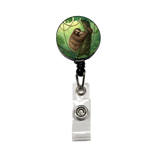 Two Sloths Hugging Retractable ID Key Card Name Tag Badge Holder with Clip
