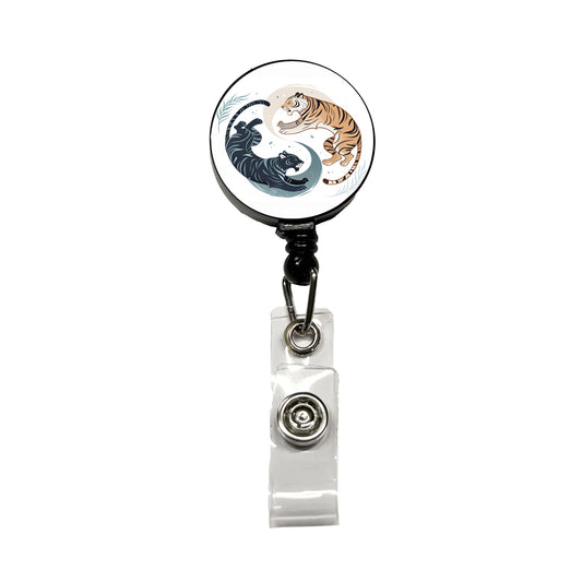Two Tigers Yin Yang Orange Dark Retractable ID Key Card Name Tag Badge Holder with Clip
