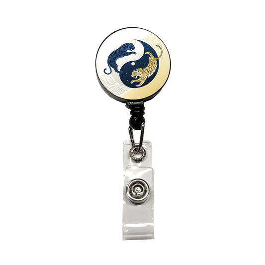 Two Tigers Yin Yang Retractable ID Key Card Name Tag Badge Holder with Clip