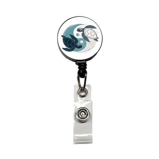 Two Turtles Yin Yang Swimming Retractable ID Key Card Name Tag Badge Holder with Clip