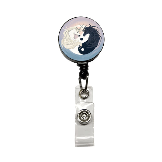 Two Unicorns Yin Yang Retractable ID Key Card Name Tag Badge Holder with Clip