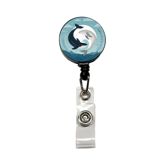 Two Whales Yin Yang Ocean Sky Retractable ID Key Card Name Tag Badge Holder with Clip