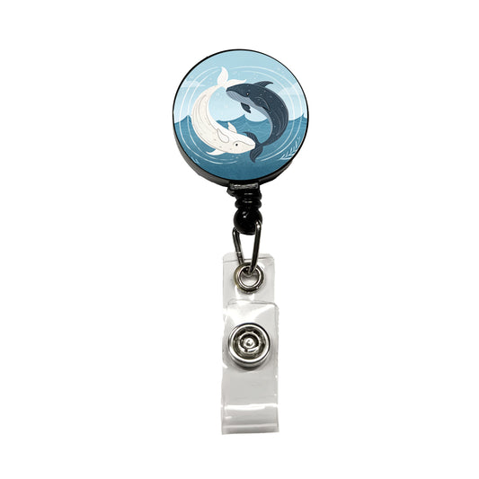 Two Whales Yin Yang Ocean Retractable ID Key Card Name Tag Badge Holder with Clip