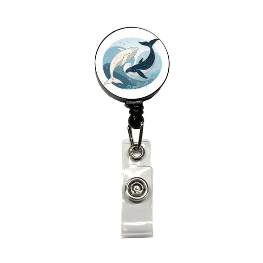 Two Whales Yin Yang Retractable ID Key Card Name Tag Badge Holder with Clip