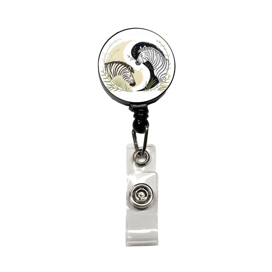 Two Zebras Yin Yang Retractable ID Key Card Name Tag Badge Holder with Clip