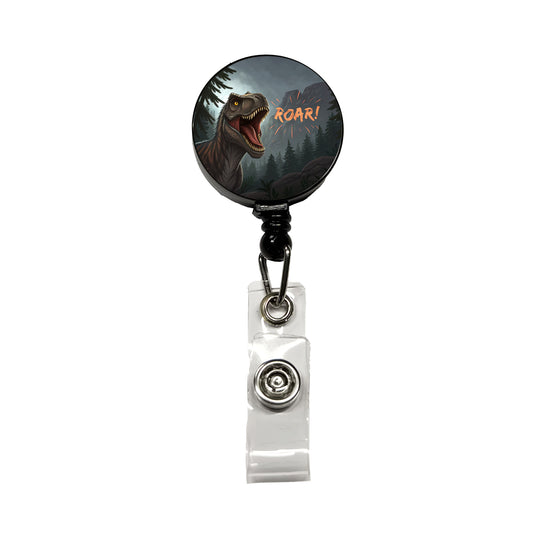 Tyrannosaurus T-Rex Dinosaur Roar Bold Text Retractable ID Key Card Name Tag Badge Holder with Clip