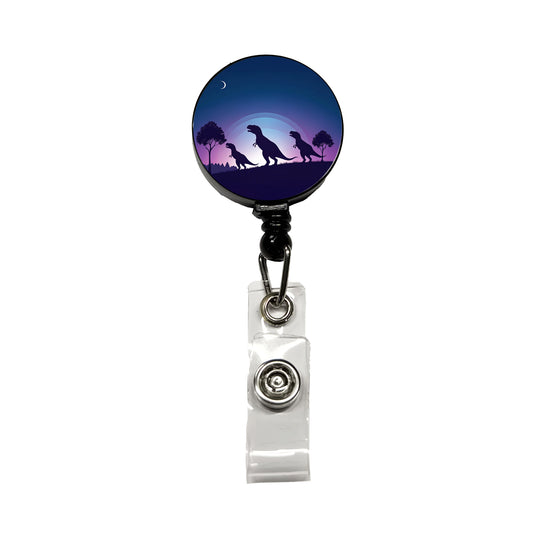 Tyrannosaurus T-Rex Dinosaur Silhouettes Retractable ID Key Card Name Tag Badge Holder with Clip