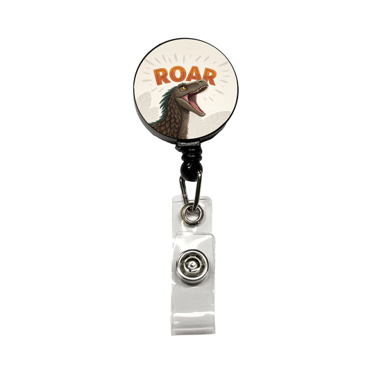 Velociraptor Roar Bold Dinosaur Retractable ID Key Card Name Tag Badge Holder with Clip