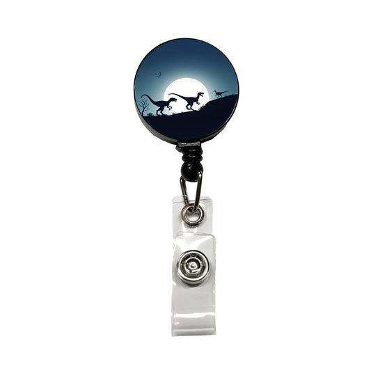 Velociraptor Silhouettes Dinosaurs Retractable ID Key Card Name Tag Badge Holder with Clip