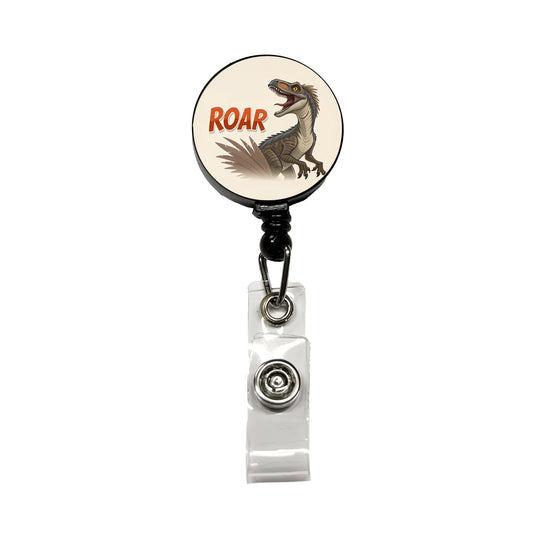Velociraptor With Roar Dinosaur Retractable ID Key Card Name Tag Badge Holder with Clip