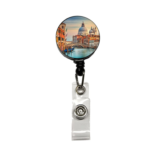 Venice Italy Canal Travel Retractable ID Key Card Name Tag Badge Holder with Clip
