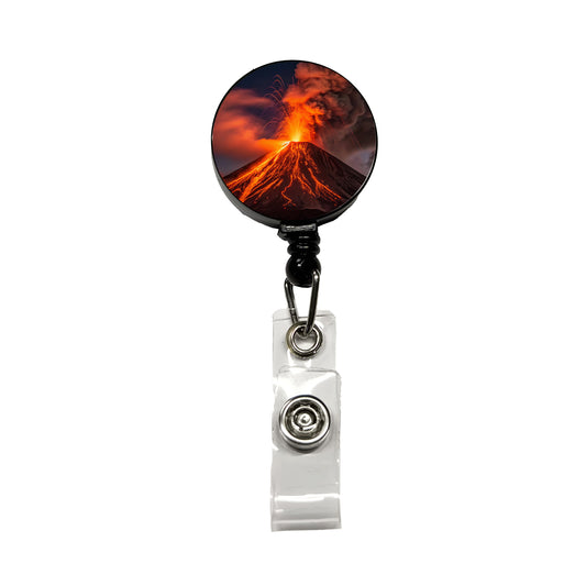 Volcano Erupting At Night Lava Retractable ID Key Card Name Tag Badge Holder with Clip