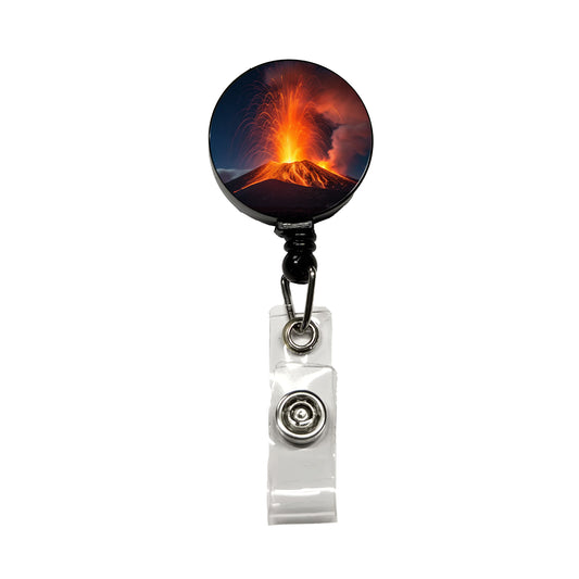 Volcano Erupting At Night Retractable ID Key Card Name Tag Badge Holder with Clip