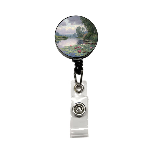 Water Lilies By Claude Monet Inspired Retractable ID Key Card Name Tag Badge Holder with Clip