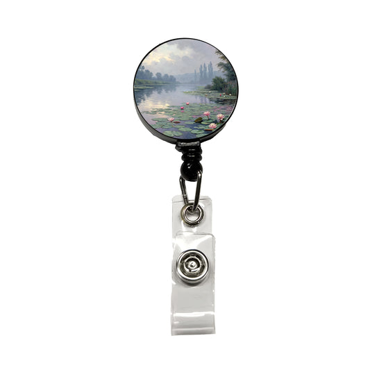 Water Lilies Inspired By Claude Monet Beautiful Retractable ID Key Card Name Tag Badge Holder with Clip
