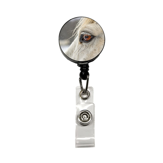 White Horse Eye Close Up Retractable ID Key Card Name Tag Badge Holder with Clip