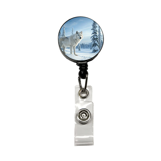 Wolf In Snow Scene Beautiful Retractable ID Key Card Name Tag Badge Holder with Clip