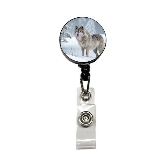 Wolf In Snow Scene Stunning Retractable ID Key Card Name Tag Badge Holder with Clip