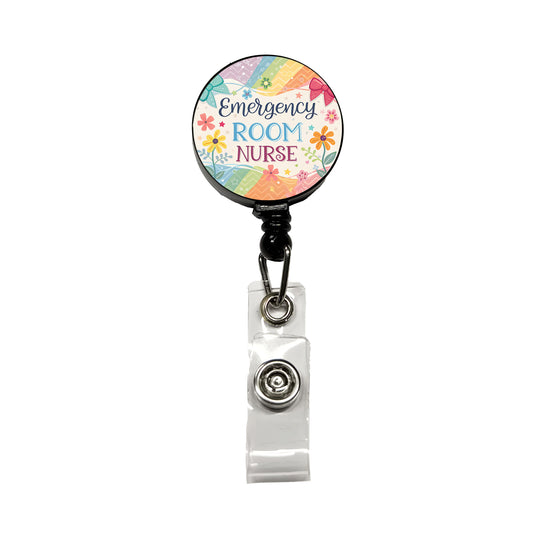 Emergency Room Nurse Appreciation Coquette Bows Flowers Retractable ID Key Card Name Tag Badge Holder with Clip