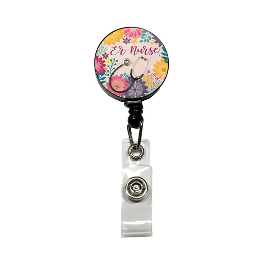 ER Emergency Room Nurse Appreciation Stethoscope Flowers Retractable ID Key Card Name Tag Badge Holder with Clip