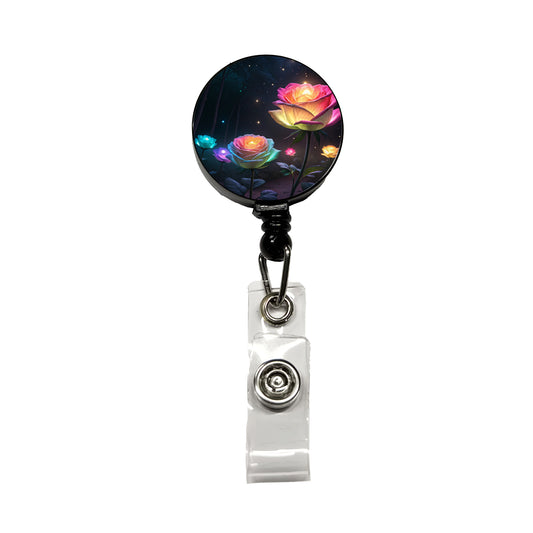 Glowing Roses Beautiful Flowers Retractable ID Key Card Name Tag Badge Holder with Clip