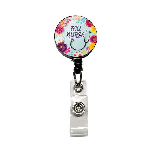 ICU Nurse Appreciation Stethoscope Flowers Retractable ID Key Card Name Tag Badge Holder with Clip