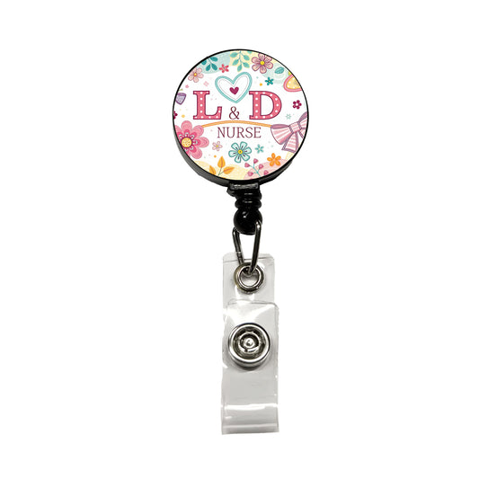 L & D Labor And Delivery Nurse Appreciation Coquette Bows Flowers Retractable ID Key Card Name Tag Badge Holder with Clip