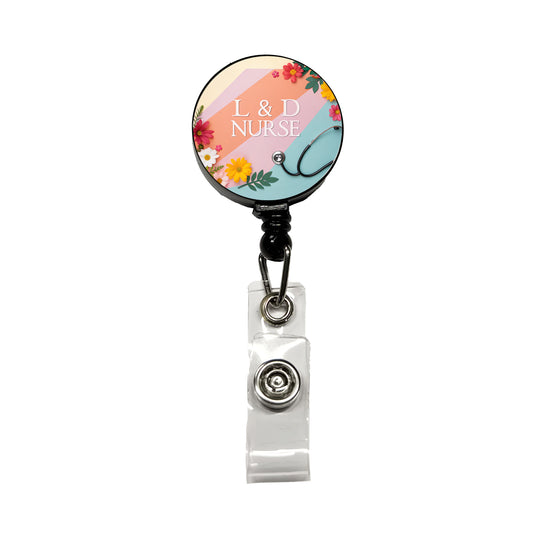 L & D Labor And Delivery Nurse Appreciation Stethoscope Flowers Retractable ID Key Card Name Tag Badge Holder with Clip