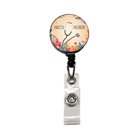 NICU Neonatal Nurse Appreciation Stethoscope Flowers Retractable ID Key Card Name Tag Badge Holder with Clip