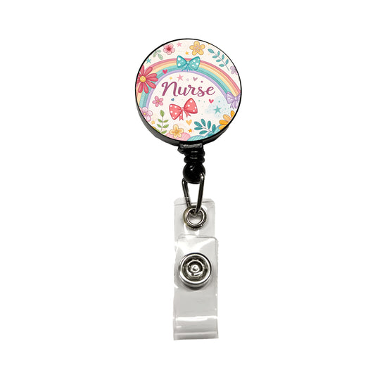 Nurse Appreciation Coquette Bows Flowers Retractable ID Key Card Name Tag Badge Holder with Clip