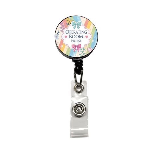 Operating Room Nurse Appreciation Coquette Bows Flowers Retractable ID Key Card Name Tag Badge Holder with Clip