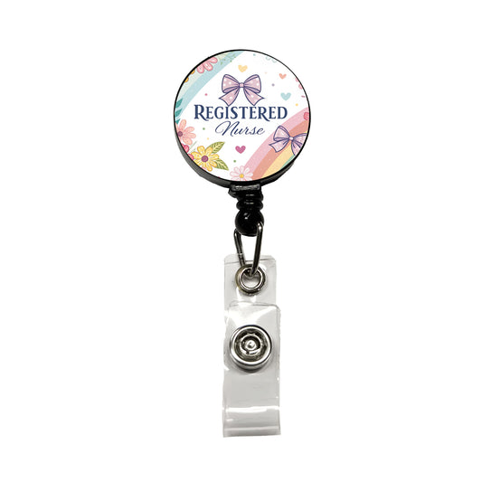 Registered Nurse RN Appreciation Coquette Bows Flowers Floral Retractable ID Key Card Name Tag Badge Holder with Clip