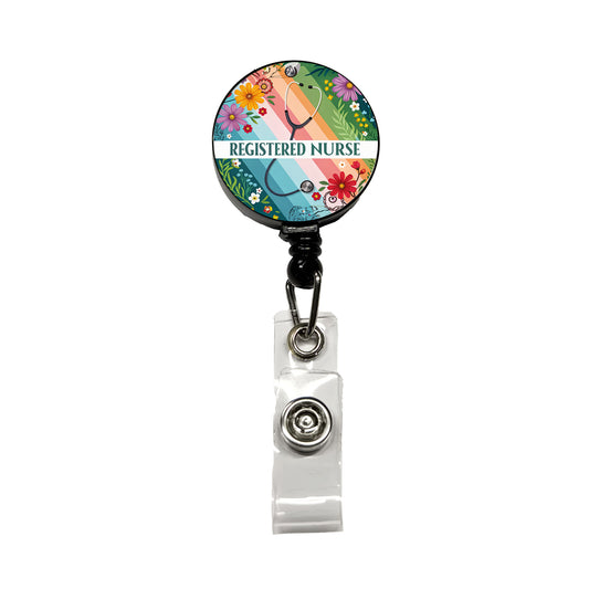 Registered Nurse RN Appreciation Stethoscope Colorful Flowers Retractable ID Key Card Name Tag Badge Holder with Clip