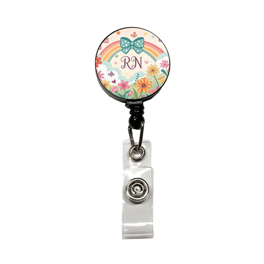 RN Registered Nurse Appreciation Coquette Bows Flowers Retractable ID Key Card Name Tag Badge Holder with Clip