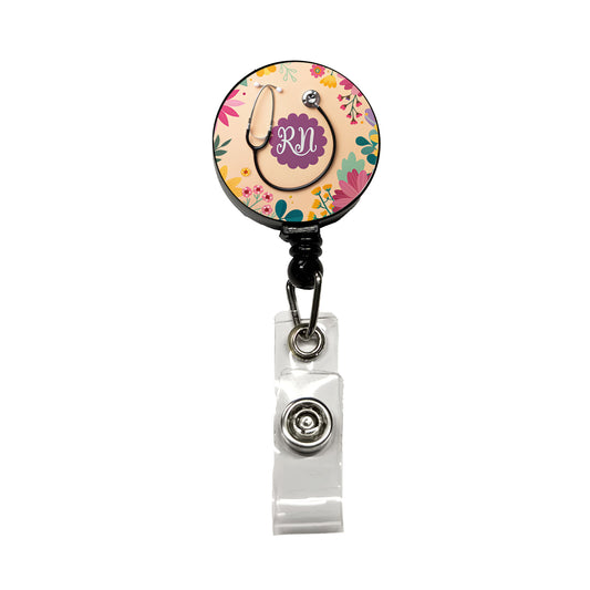 RN Registered Nurse Appreciation Stethoscope Flowers Retractable ID Key Card Name Tag Badge Holder with Clip