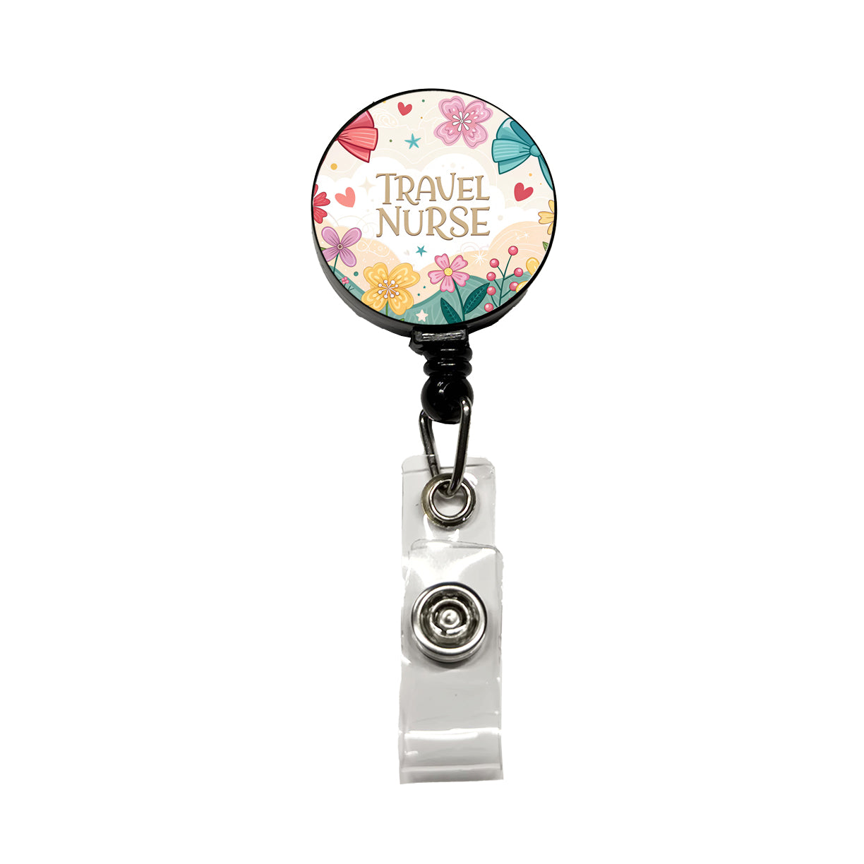 Travel Nurse Appreciation Coquette Bows Flowers Retractable ID Key Card Name Tag Badge Holder with Clip