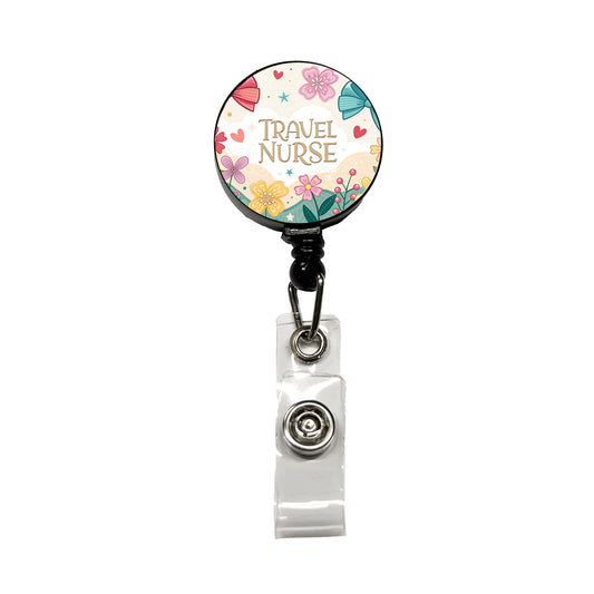 Travel Nurse Appreciation Coquette Bows Flowers Retractable ID Key Card Name Tag Badge Holder with Clip