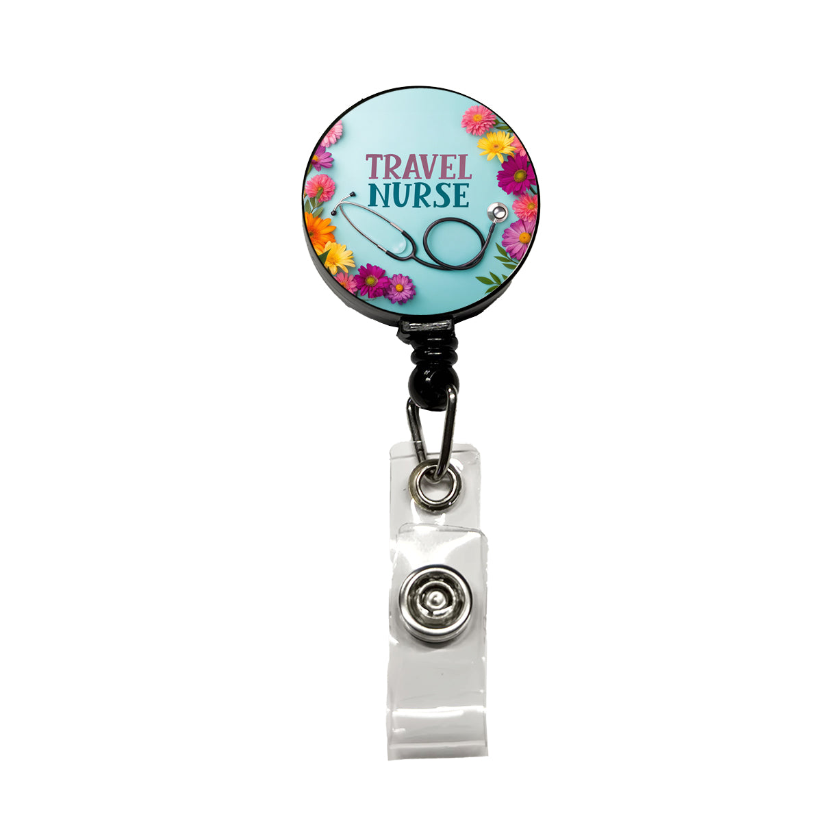 Travel Nurse Appreciation Stethoscope Flowers Retractable ID Key Card Name Tag Badge Holder with Clip