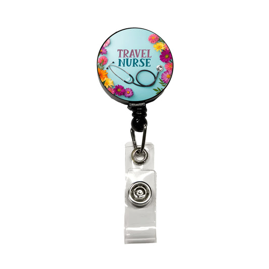 Travel Nurse Appreciation Stethoscope Flowers Retractable ID Key Card Name Tag Badge Holder with Clip