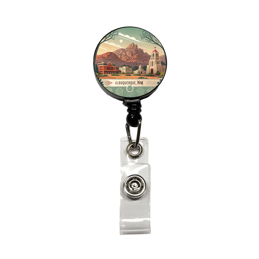 Albuquerque, New Mexico NM Travel City State Stamp Retractable ID Key Card Name Tag Badge Holder with Clip