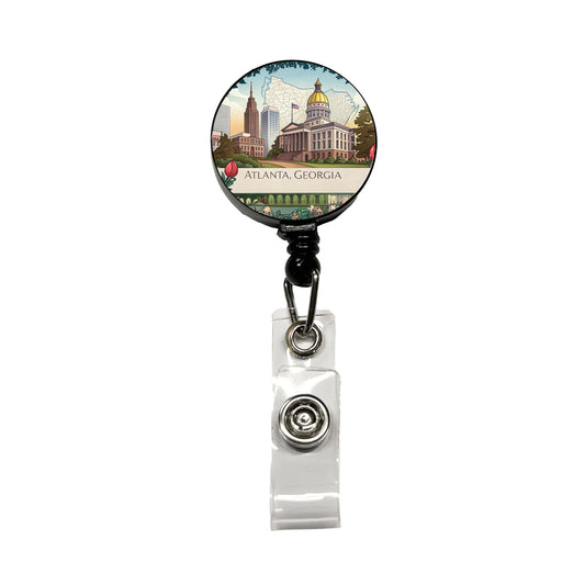 Atlanta, Georgia GA Travel City State Stamp Retractable ID Key Card Name Tag Badge Holder with Clip